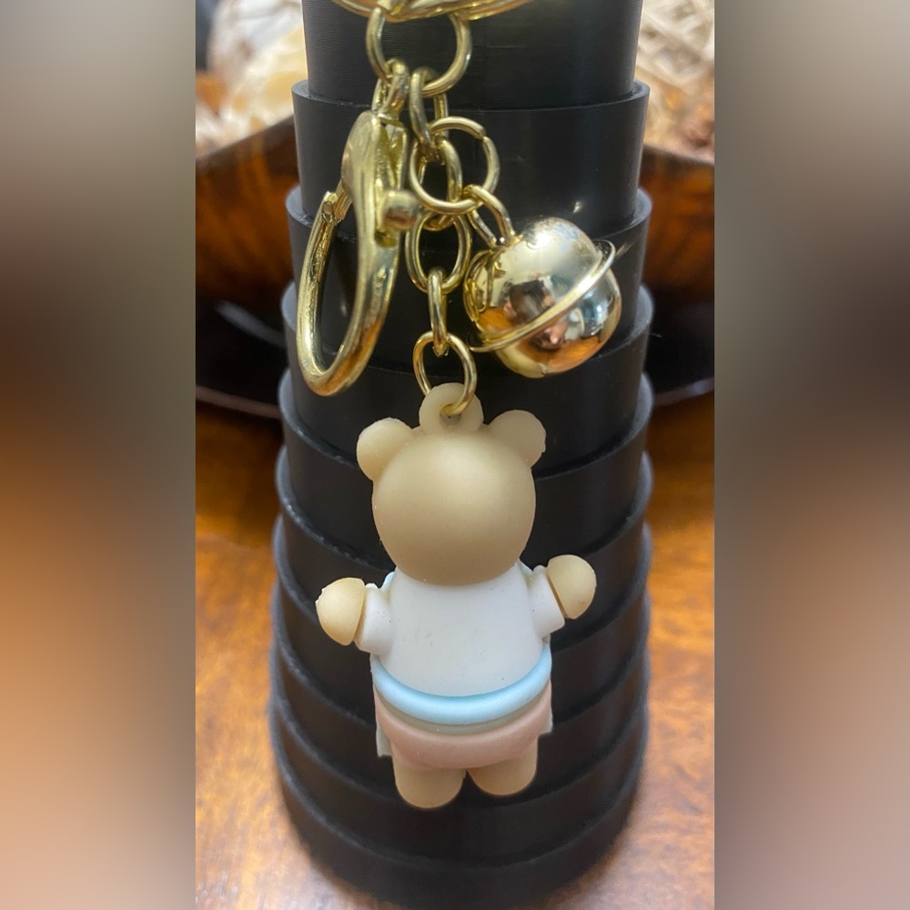 Teddy Bear Keychain with Gold and Blue - Picture 2 of 3